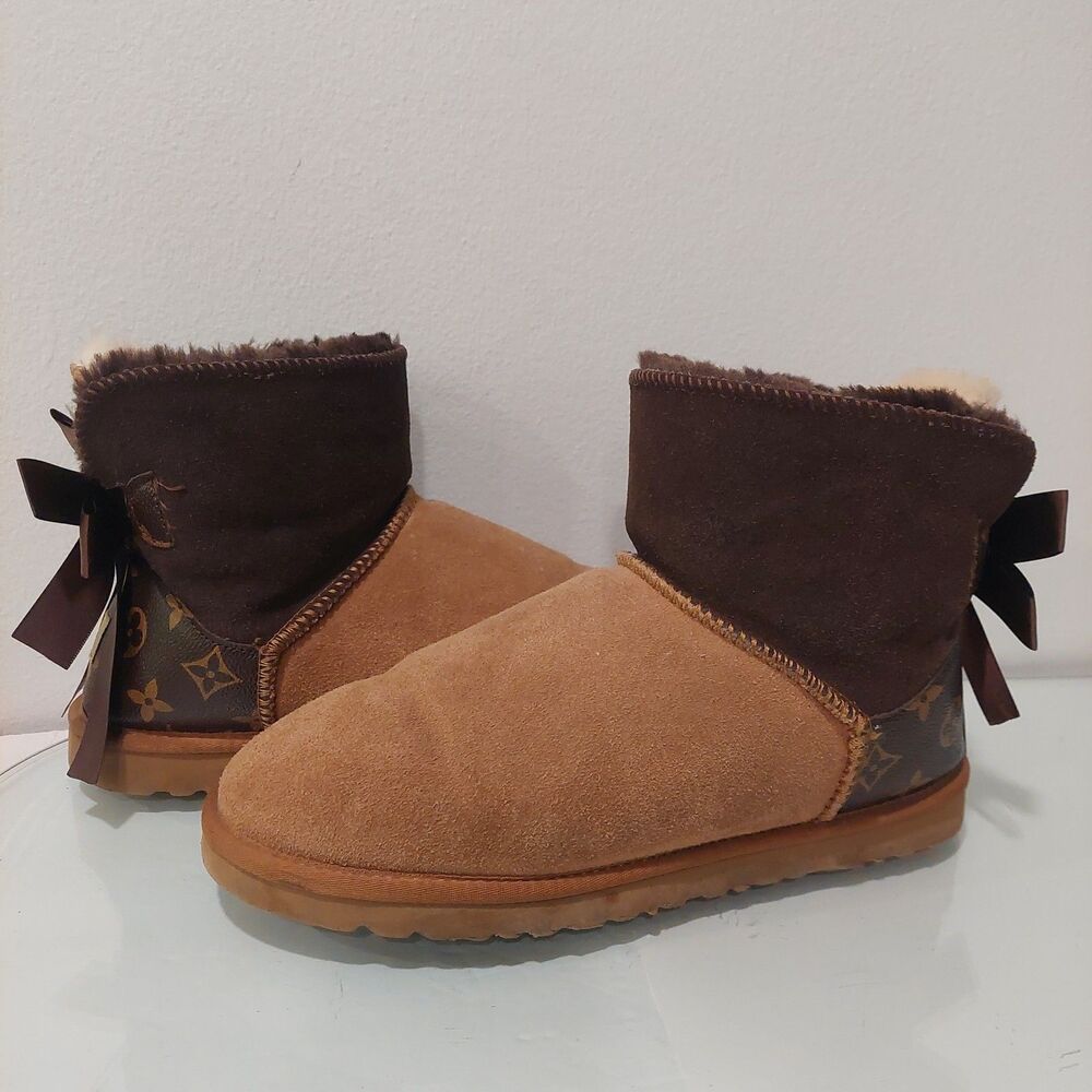 Ugg Louis Vuitton LV Boots Baily Bow Brown Size 10 Womens Bows Replaced